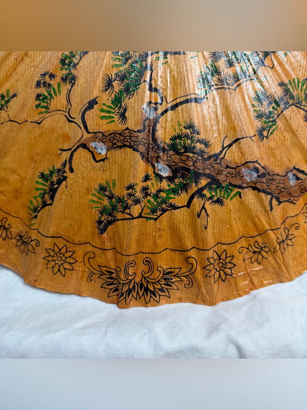 Vintage Hand Painted Rice Paper and Bamboo Asian Parasol Cranes and Trees 21” - Picture 4 of 11